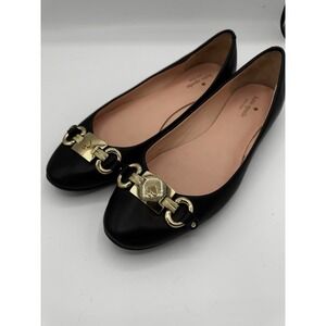 Kate Spade Phoebe Flats  Black Gold Buckle Size 9.5 EUC SB15